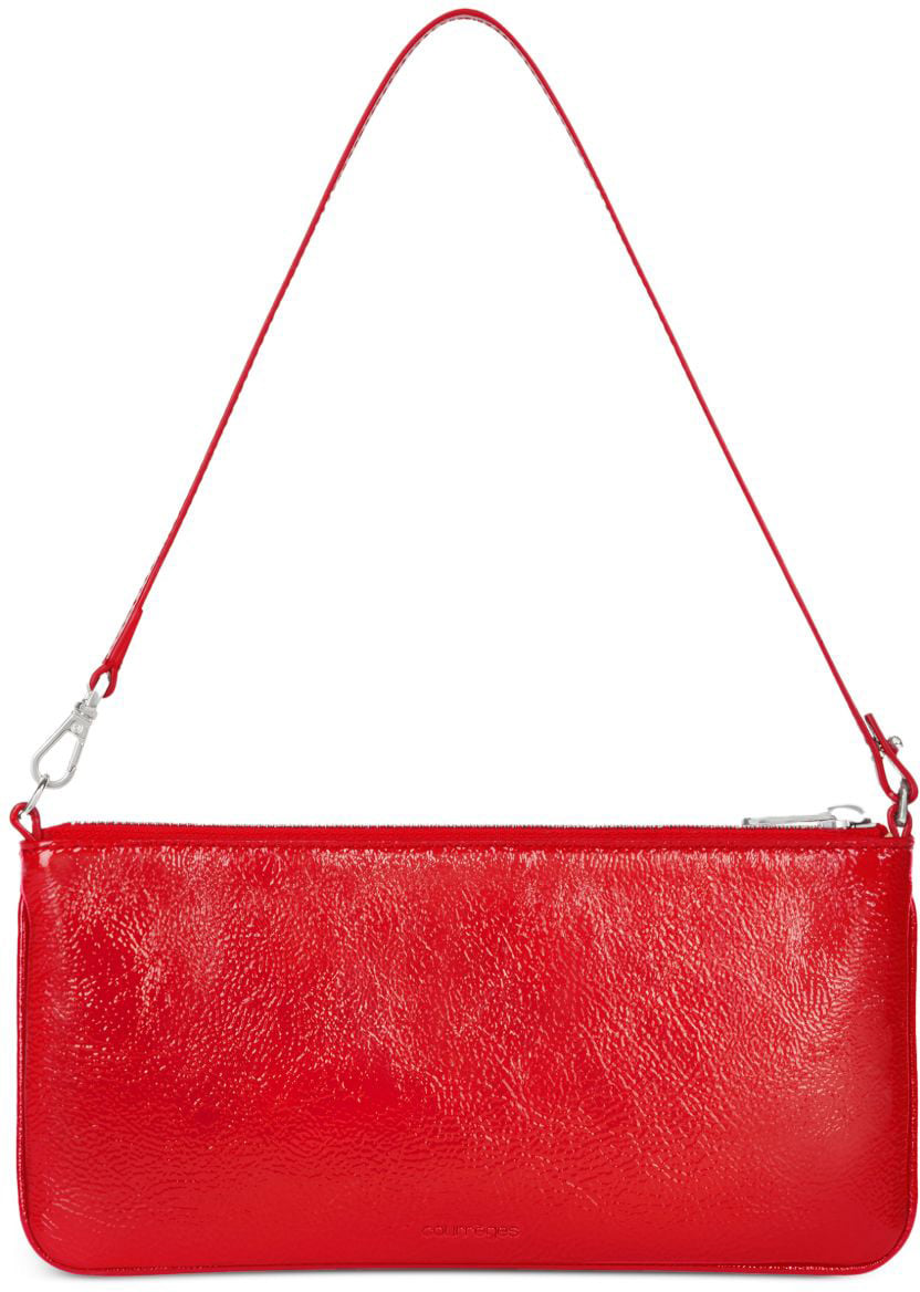 COURREGES Rectangular Handbag with Glossy Textured Finish and Silver Hardware Rood
