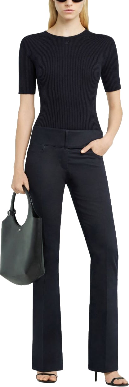 COURREGES Fine Ribbed Short Sleeve Sweater Zwart