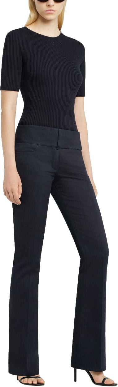 COURREGES Fine Ribbed Short Sleeve Sweater Zwart