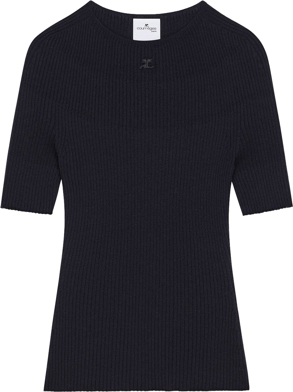 COURREGES Fine Ribbed Short Sleeve Sweater Zwart