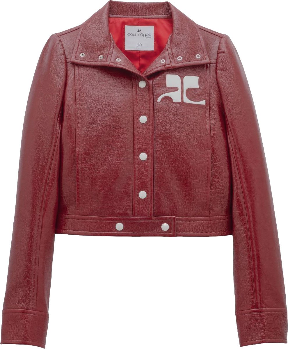 COURREGES Cropped Textured Jacket with Button-Down Front Maroon