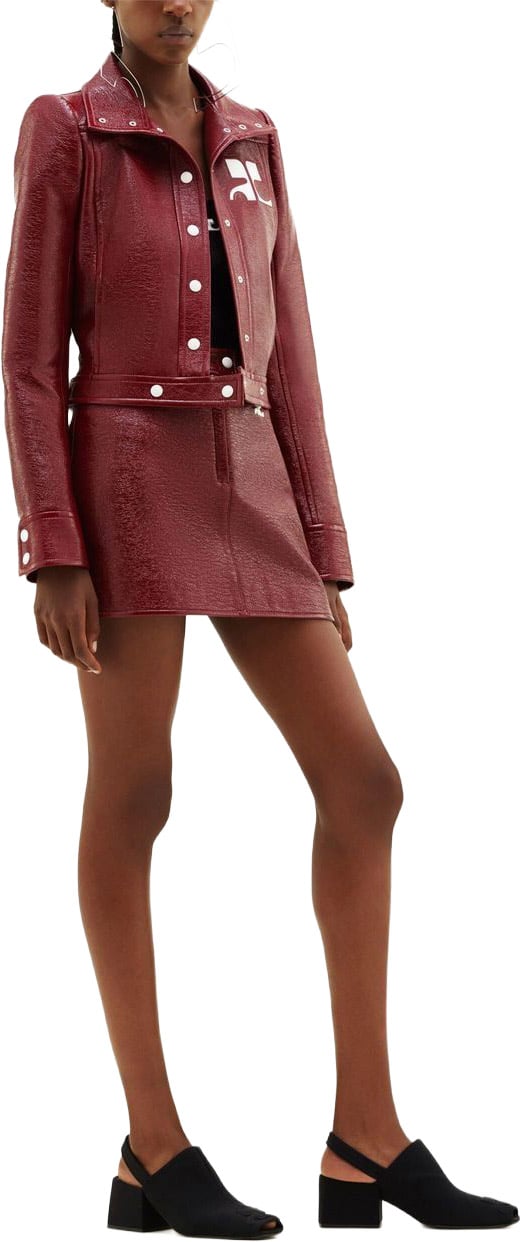 COURREGES Cropped Textured Jacket with Button-Down Front Maroon