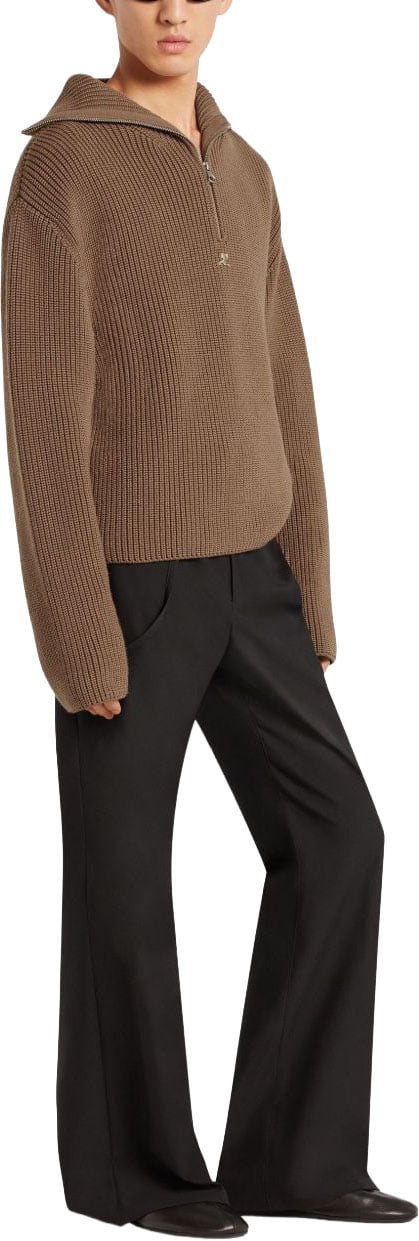 COURREGES Funnel Neck Sweater With Half-Zip Fastening Bruin