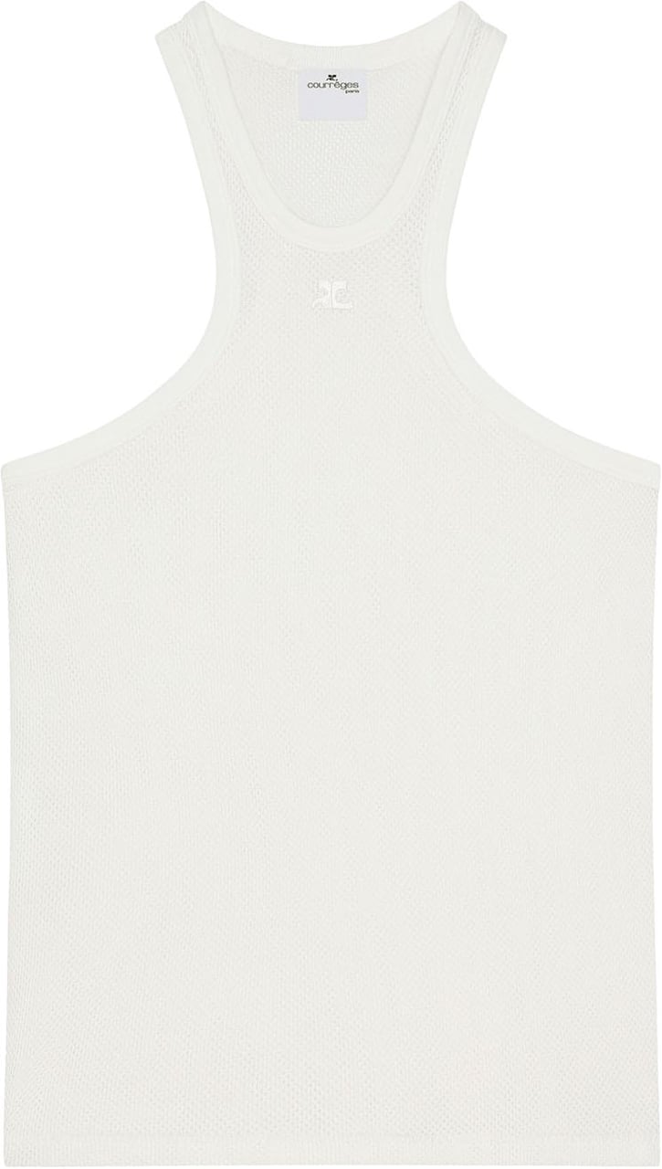 COURREGES Racerback T-Shirt with Embroidered Logo in White Wit