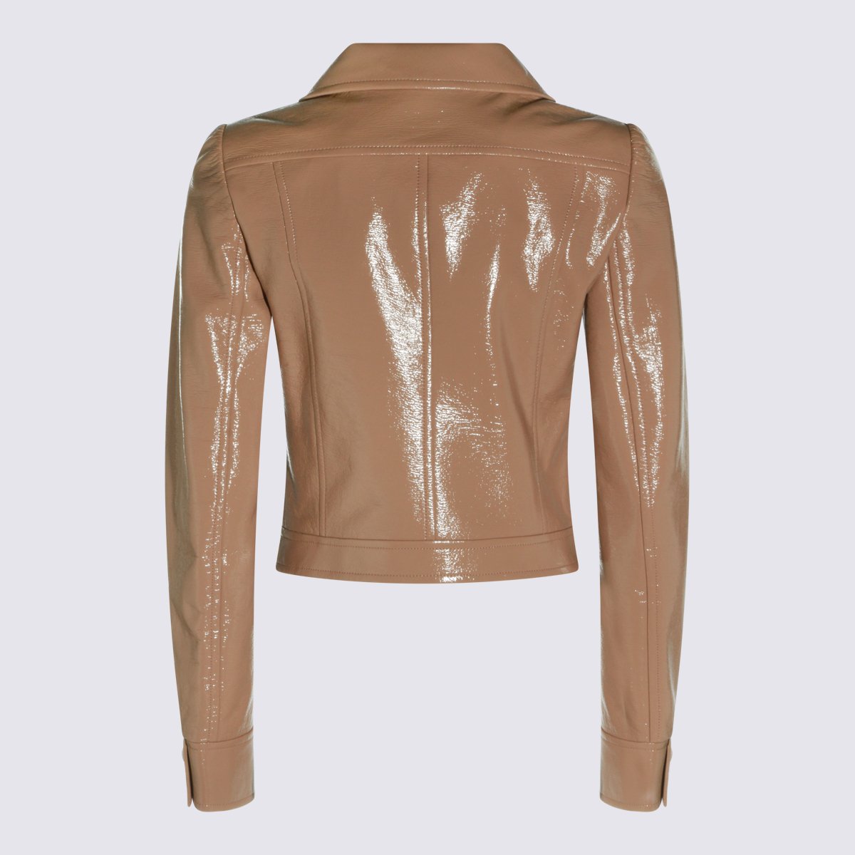 COURREGES Cropped Patent Leather Jacket with Structured Collar Bruin