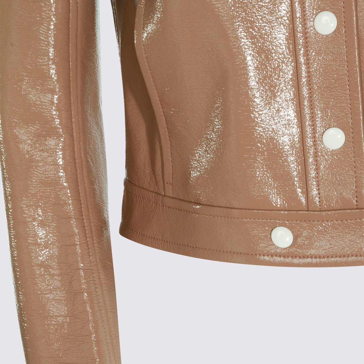 COURREGES Cropped Patent Leather Jacket with Structured Collar Bruin