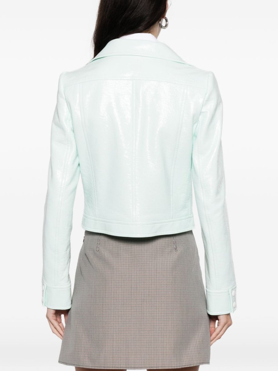 COURREGES Cropped Jacket with Glossy Patent Finish and Structured Collar Wit