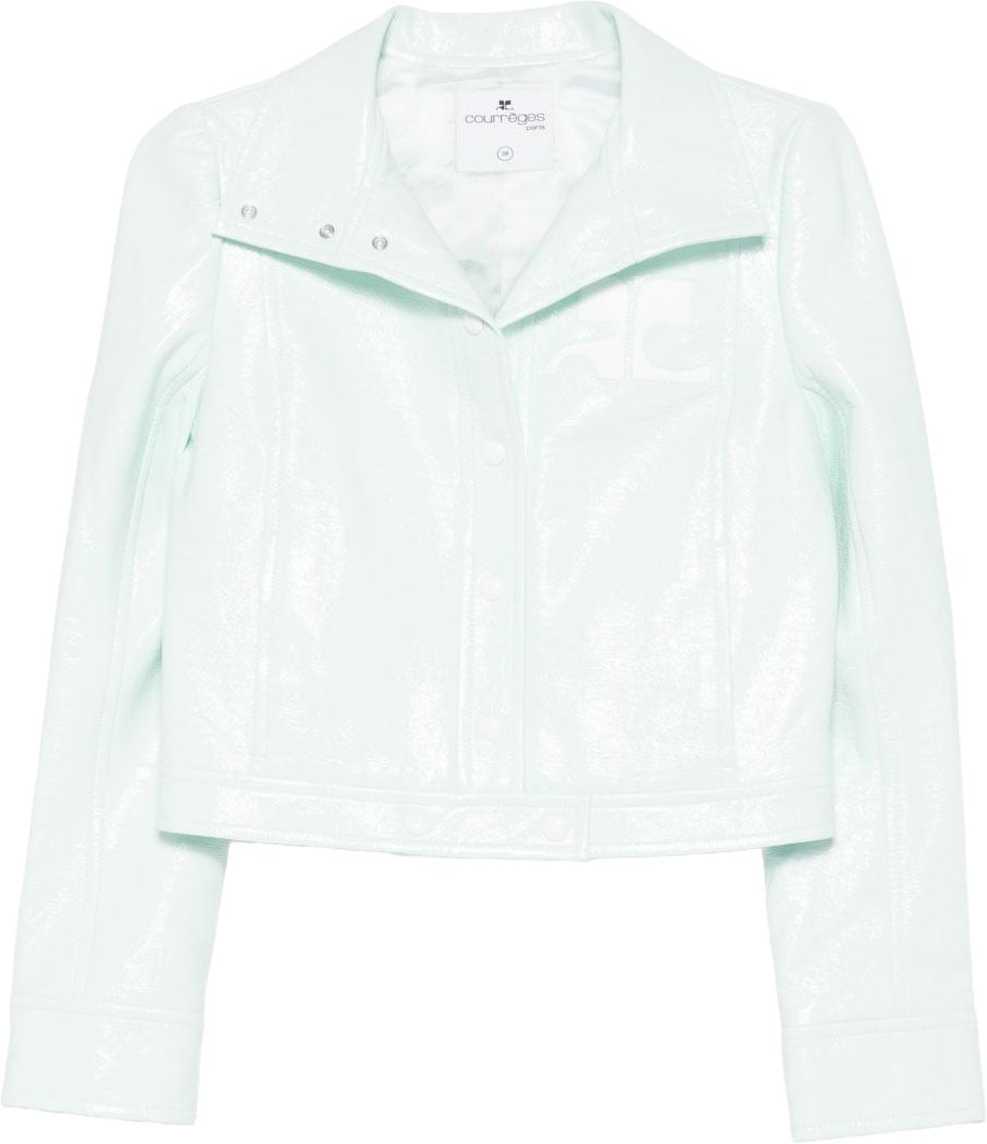 COURREGES Cropped Jacket with Glossy Patent Finish and Structured Collar Wit