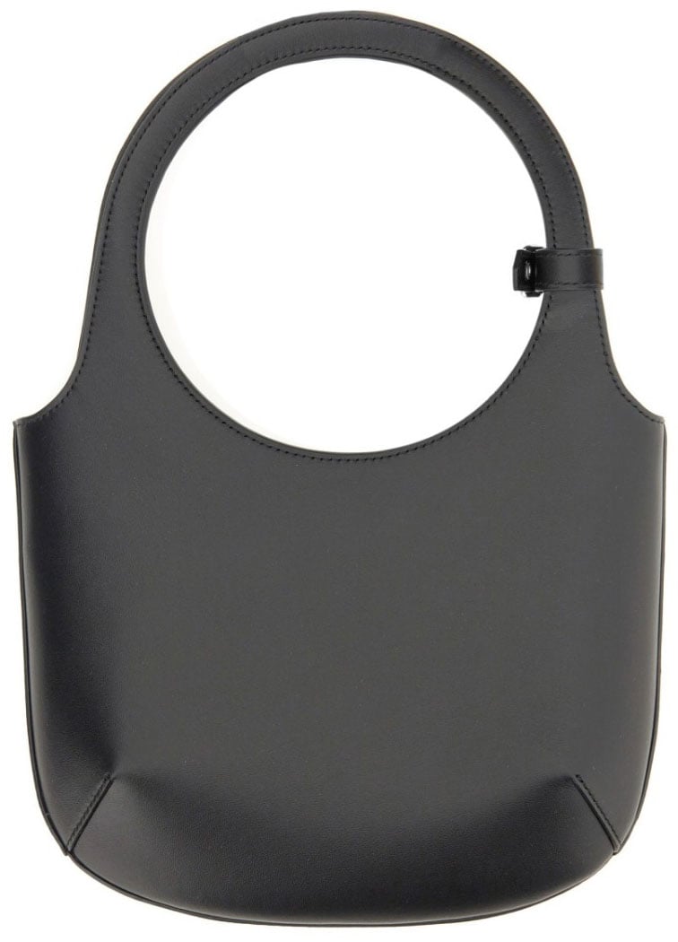 COURREGES Minimalist Black Leather Handbag With Rounded Top Handle Zwart