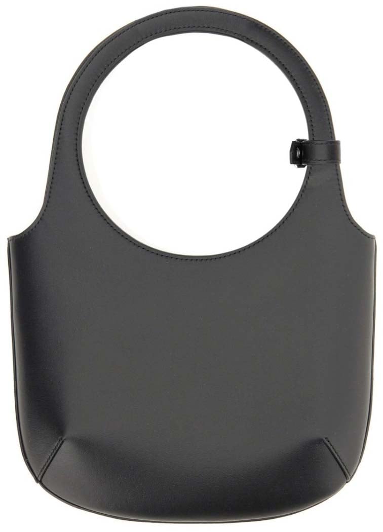 COURREGES Circular Handle Leather Bag With Adjustable Strap Zwart