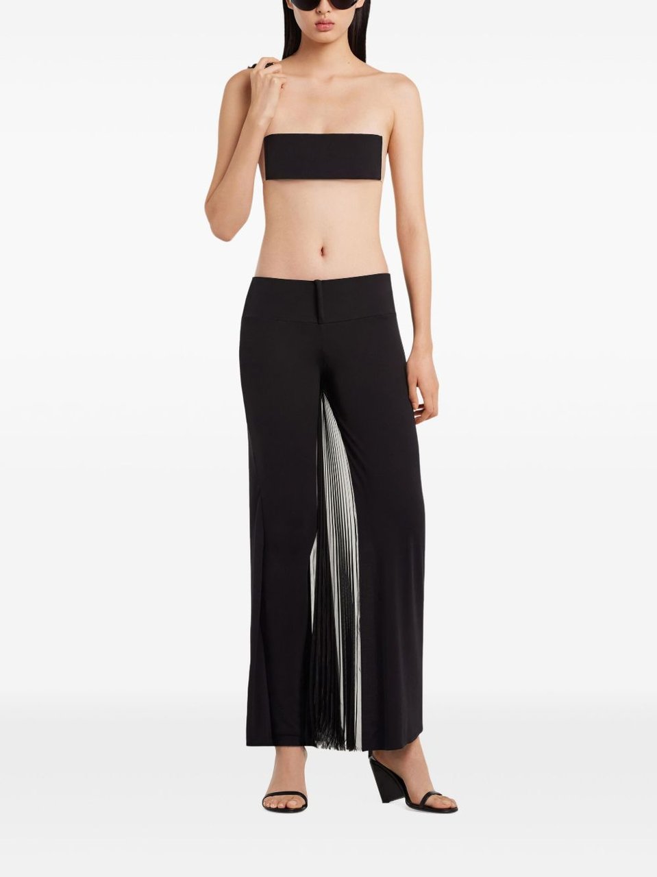 COURREGES Belted Waist Trousers with Pleat Detailing Zwart