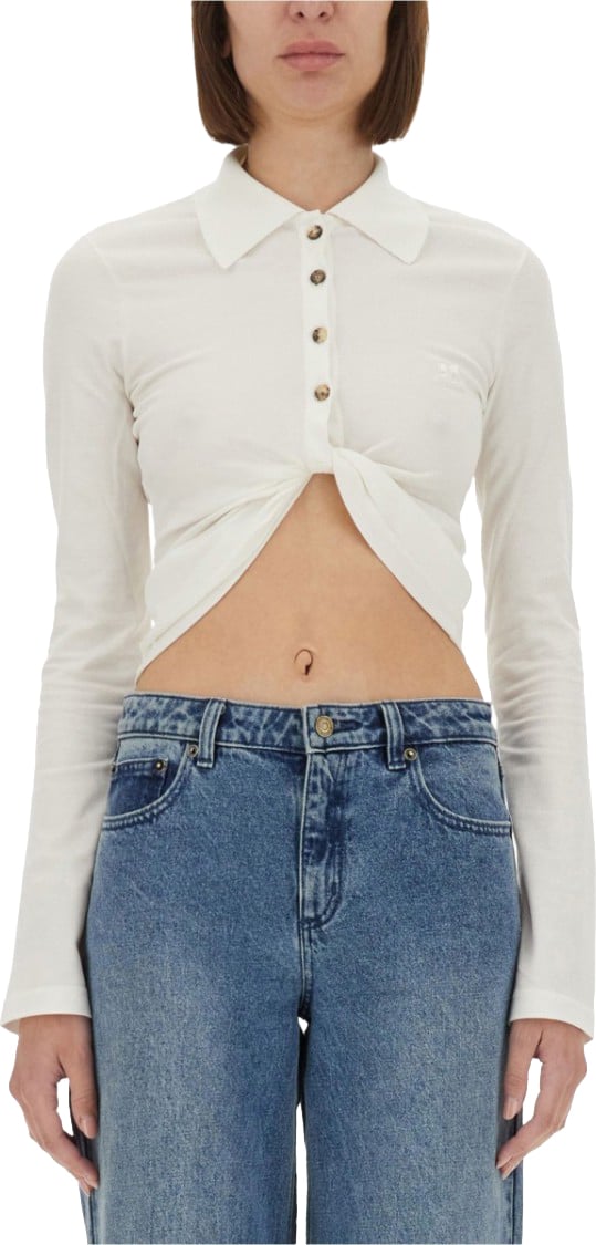 COURREGES "Twist" Cropped Polo Shirt Wit