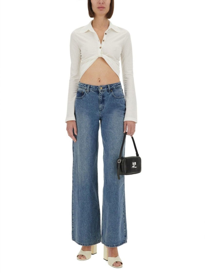 COURREGES "Twist" Cropped Polo Shirt Wit