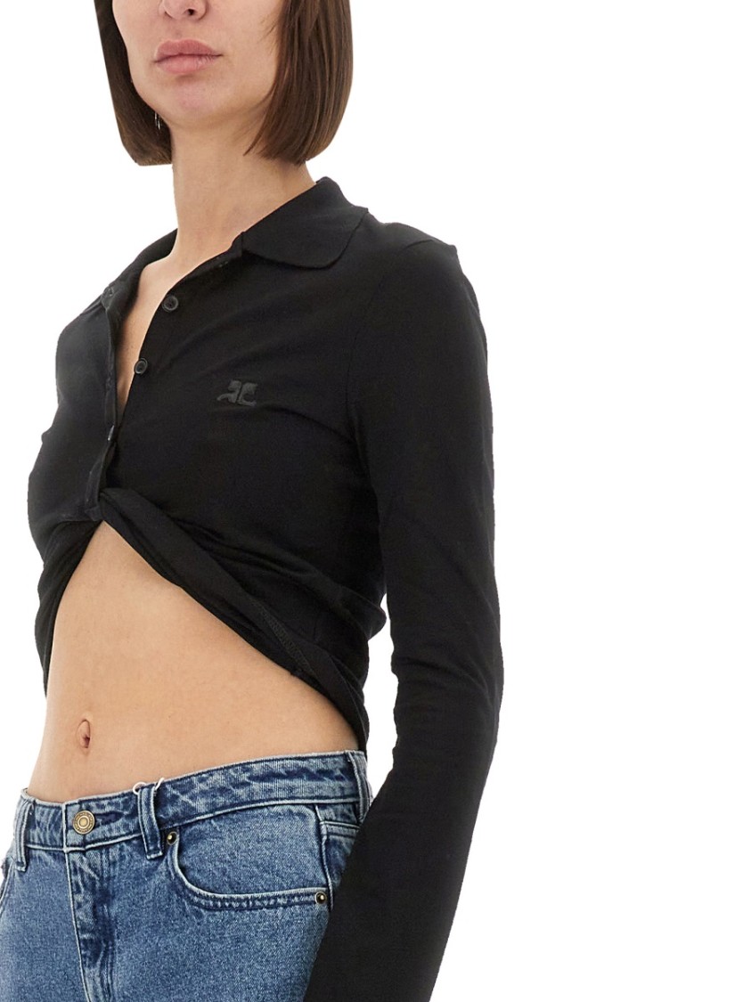 COURREGES "Twist" Cropped Polo Shirt Blauw