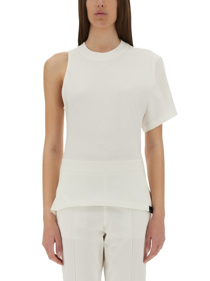 COURREGES One-Shoulder T-Shirt In Soft Cotton Wit