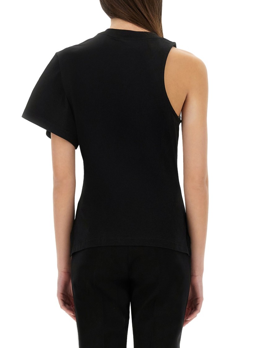 COURREGES One-Shoulder Black T-Shirt In Soft Cotton Zwart
