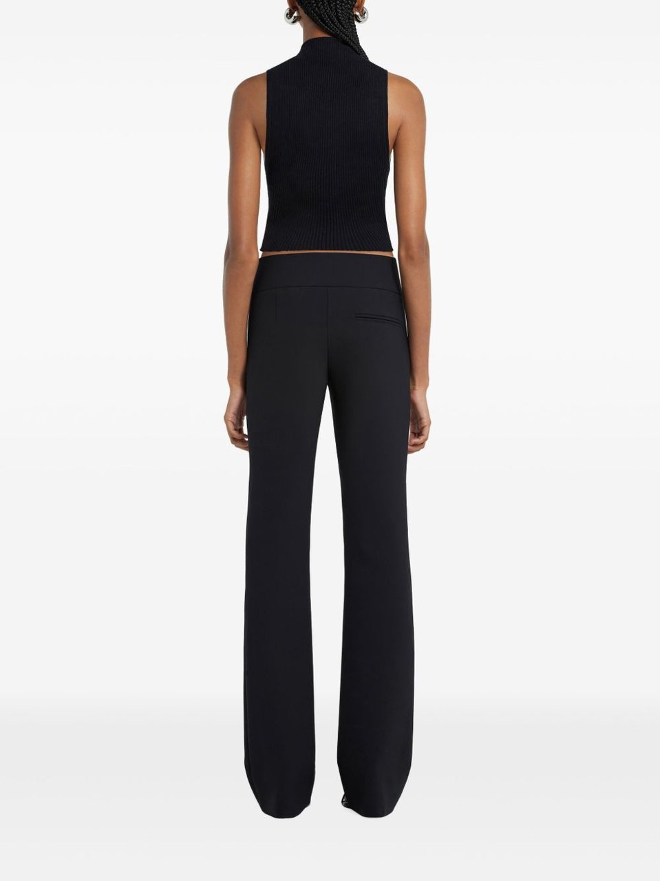 COURREGES Fitted Black Crop Top With Ribbed Texture Zwart