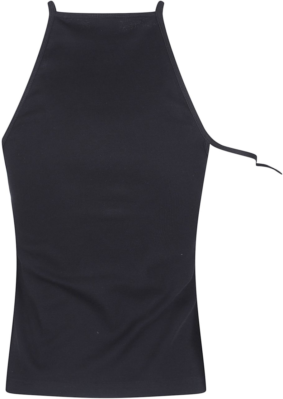 COURREGES Buckle 90`s Rib Tank Top Black Zwart