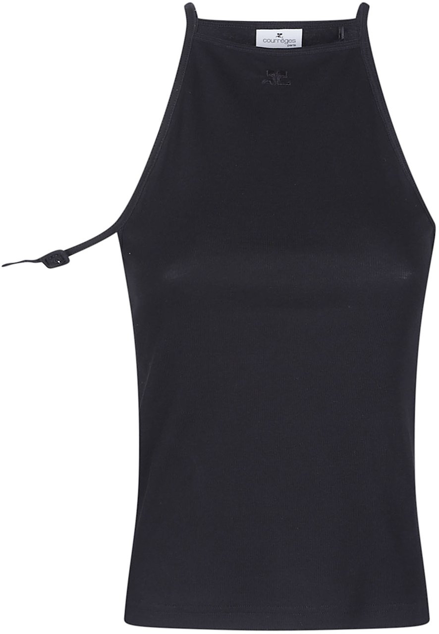 COURREGES Buckle 90`s Rib Tank Top Black Zwart