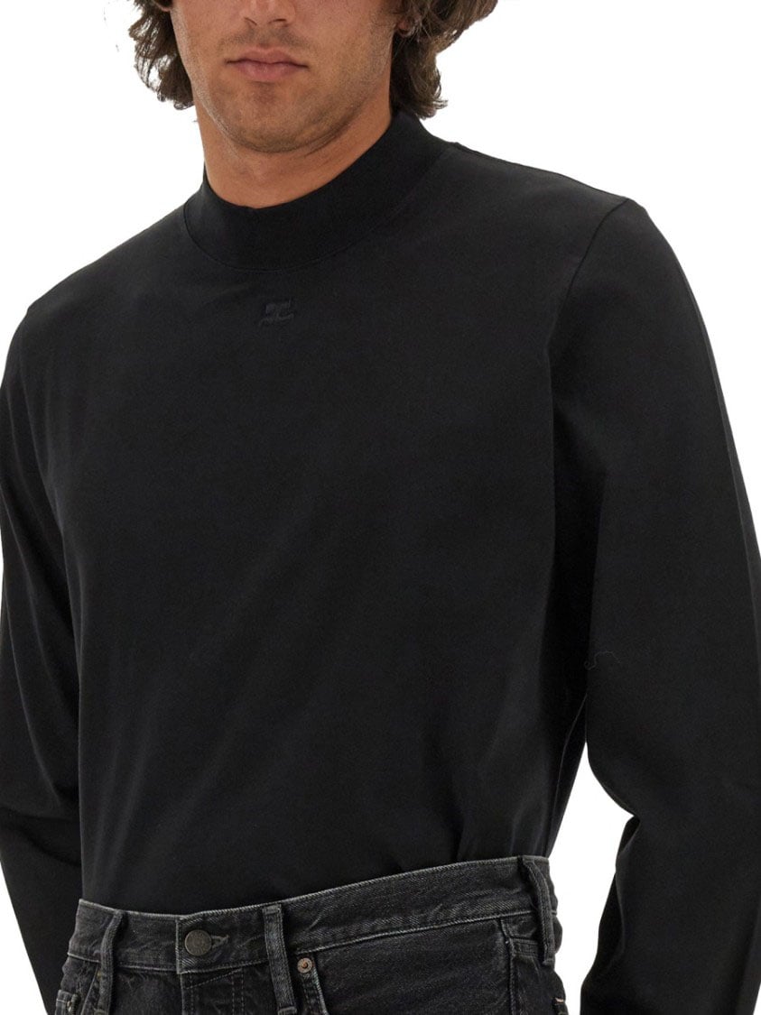 COURREGES Black T-Shirt With Subtle Logo Zwart