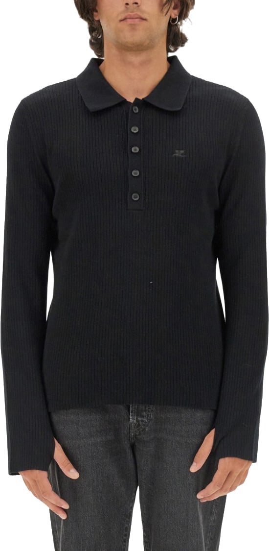 COURREGES Slim Fit Black Polo Zwart