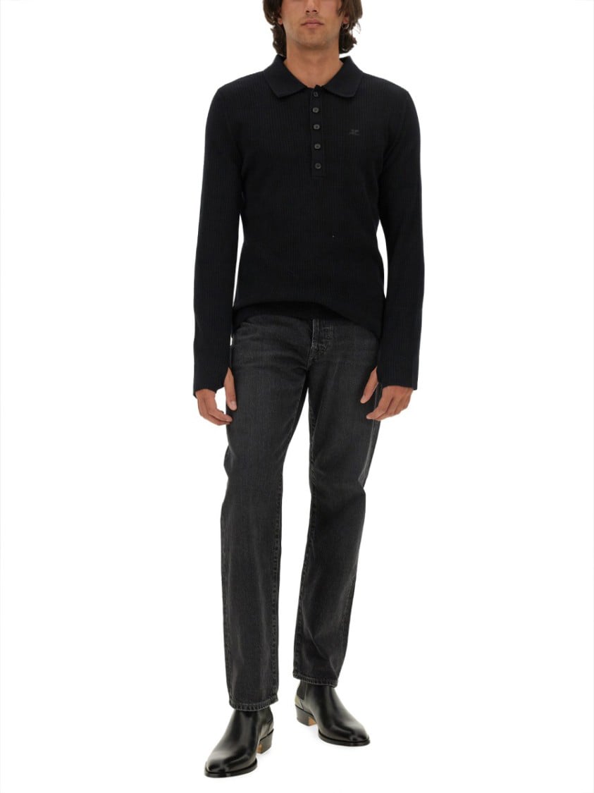 COURREGES Slim Fit Black Polo Zwart