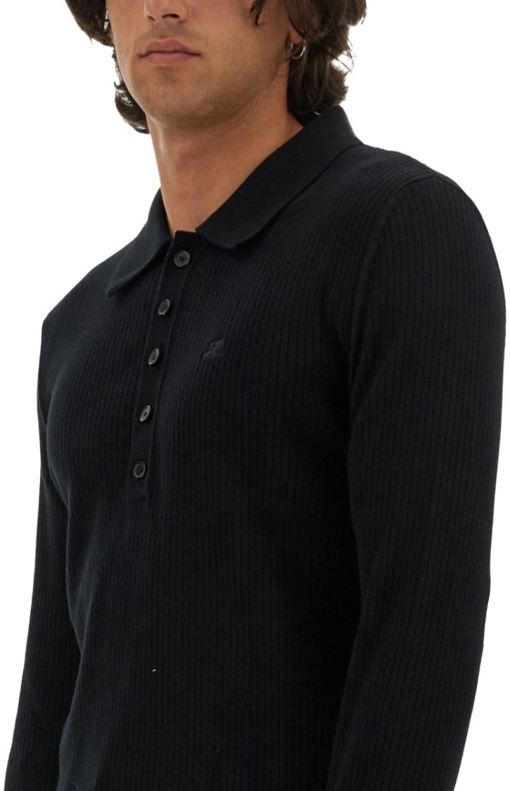 COURREGES Slim Fit Black Polo Zwart