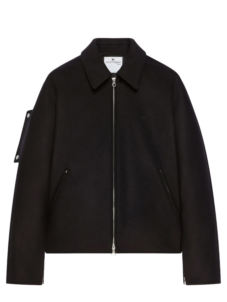 COURREGES Cropped Padded Wool Silk Jacket Zwart