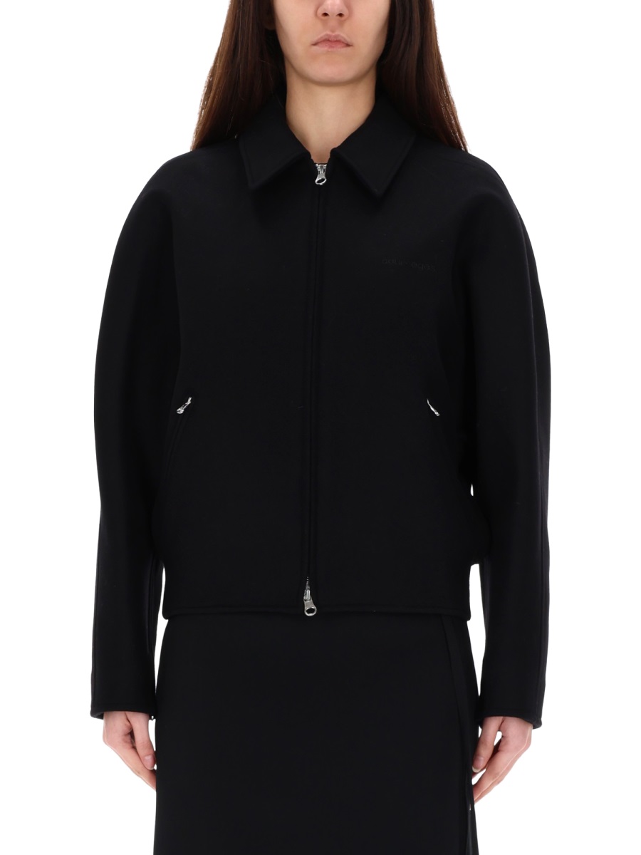 COURREGES Cropped Padded Wool Silk Jacket Zwart