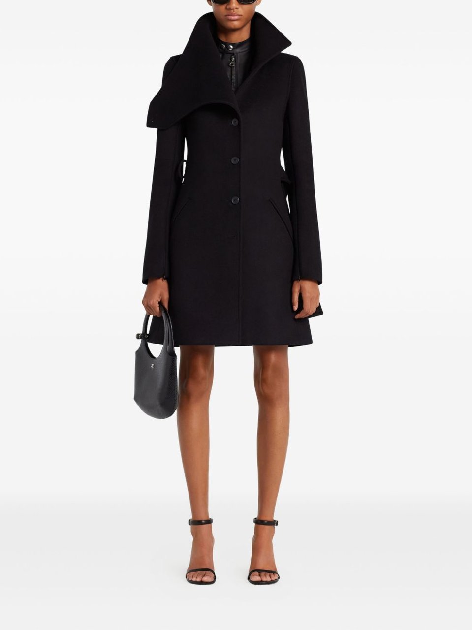 COURREGES Asymmetric Collar Tailored Black Coat With Concealed Buttons Zwart