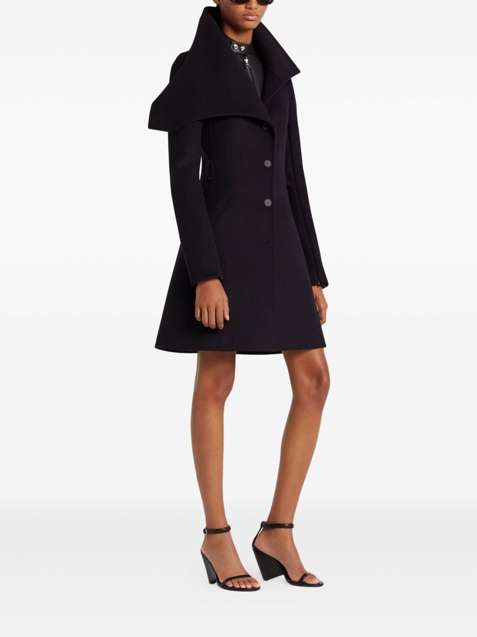 COURREGES Asymmetric Collar Tailored Black Coat With Concealed Buttons Zwart