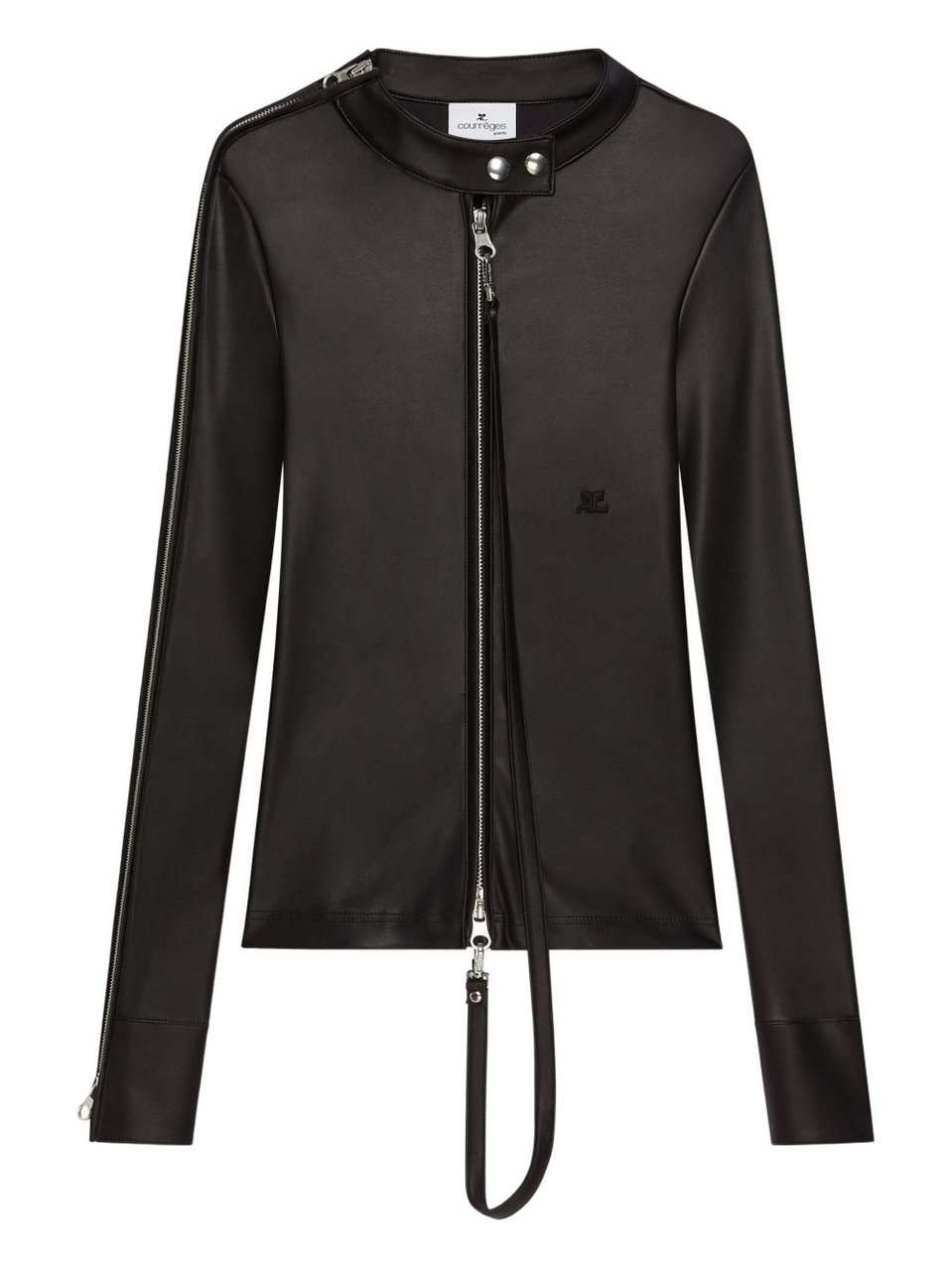 COURREGES Front-Zip Long-Sleeved Top With Embroidered Logo Zwart