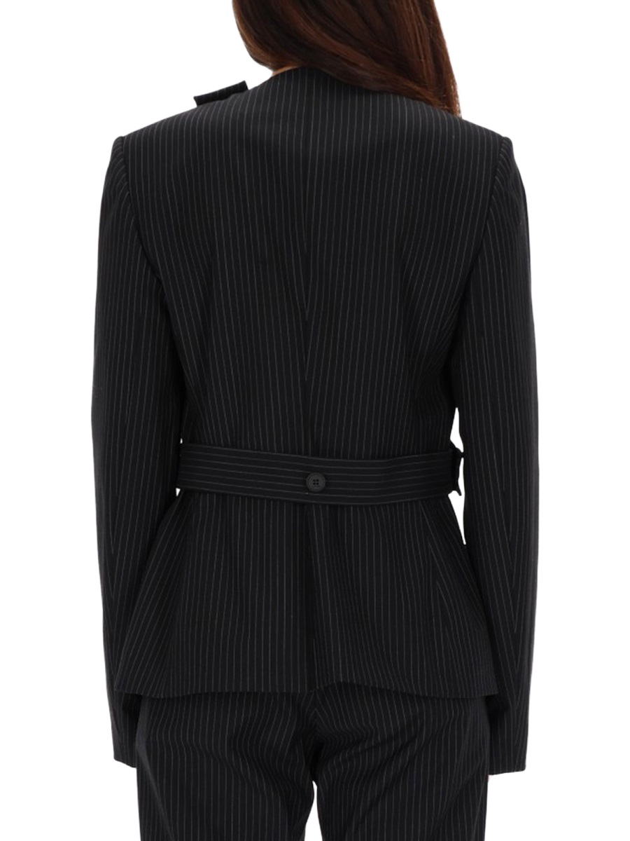 COURREGES Neutrals Buckle Pinstripes Shoulder Blazer Zwart