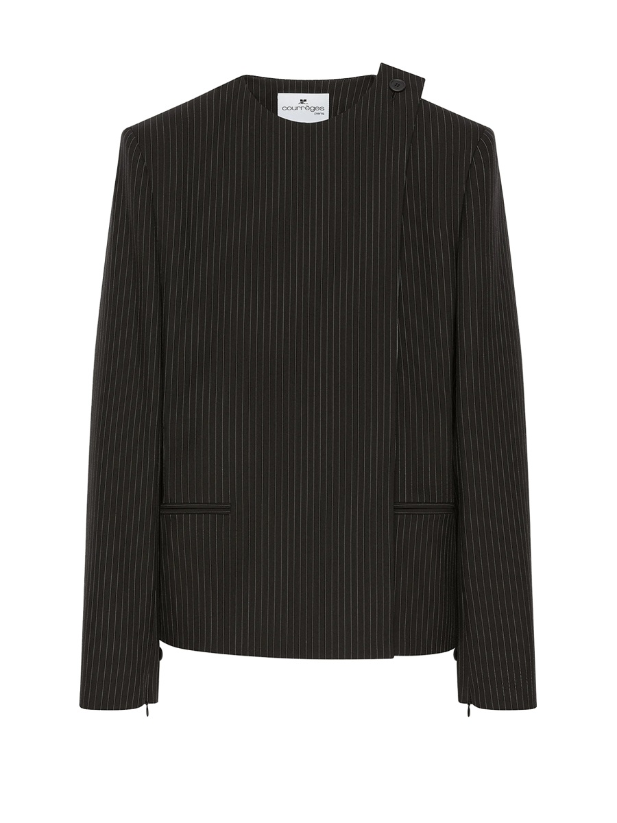COURREGES Neutrals Buckle Pinstripes Shoulder Blazer Zwart