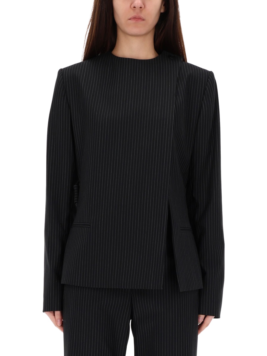 COURREGES Neutrals Buckle Pinstripes Shoulder Blazer Zwart