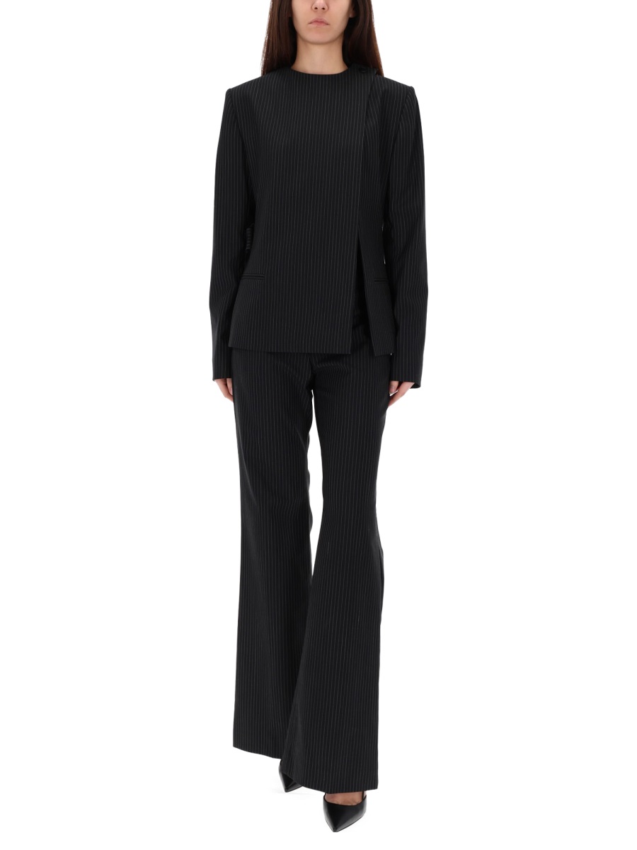 COURREGES Neutrals Buckle Pinstripes Shoulder Blazer Zwart