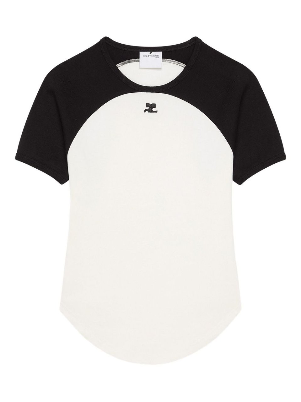 COURREGES Contrast-Design Short-Sleeved Top with Logo Detail Wit