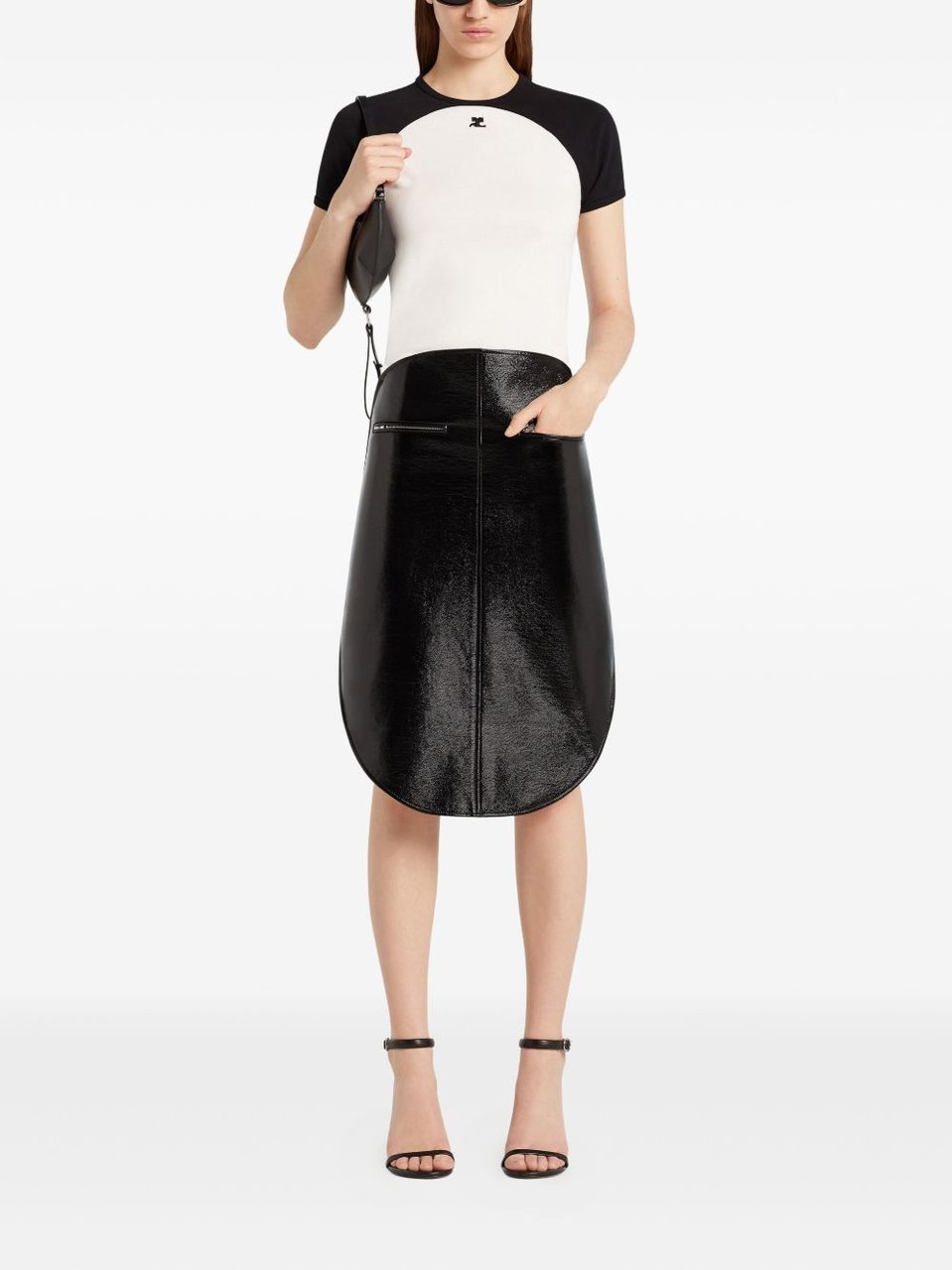 COURREGES Contrast-Design Short-Sleeved Top with Logo Detail Wit