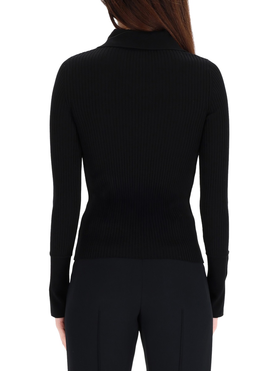 COURREGES Ribbed Long-Sleeve Polo Shirt Zwart