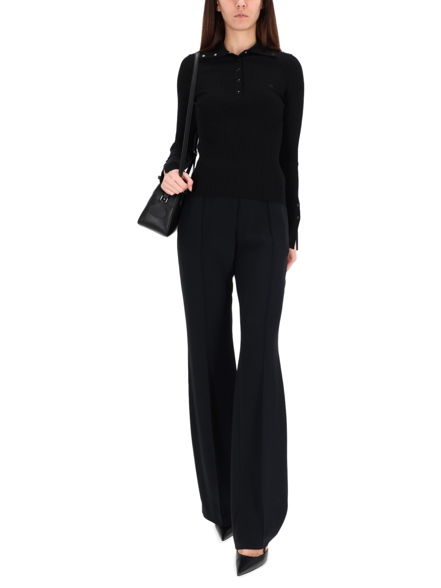 COURREGES Ribbed Long-Sleeve Polo Shirt Zwart