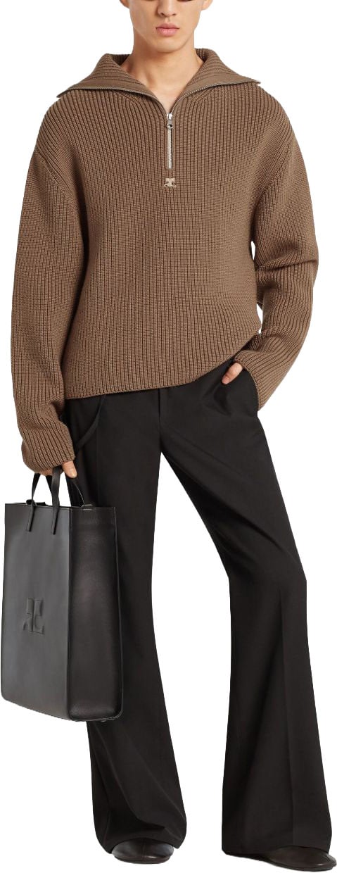 COURREGES Funnel Neck Sweater With Half-Zip Fastening Bruin