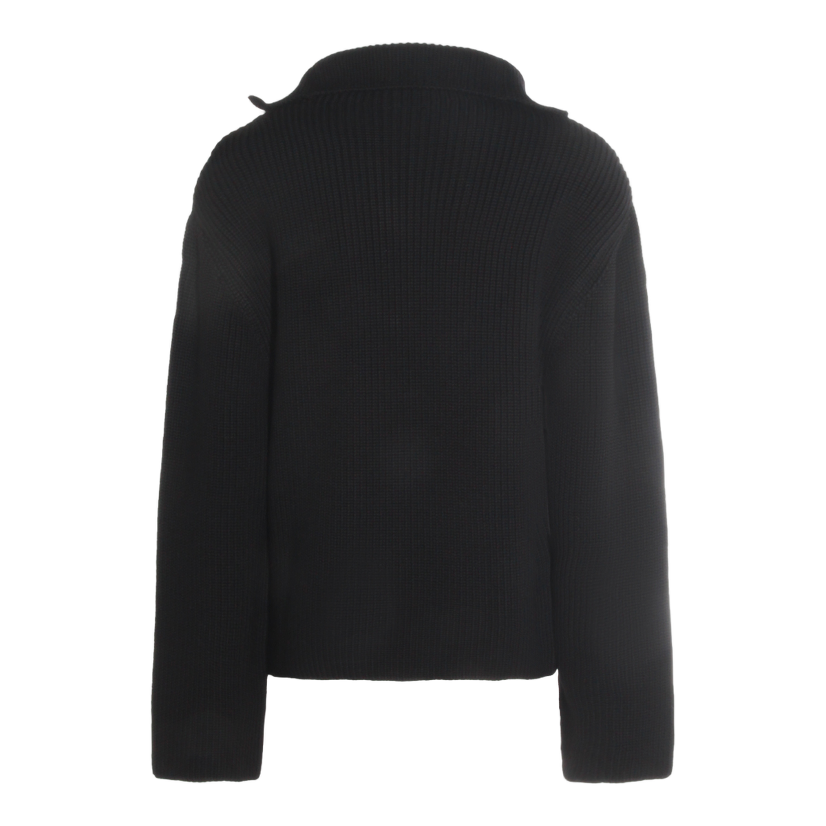 COURREGES Ribbed Black Knitted Sweater with Half-Zip Closure Zwart