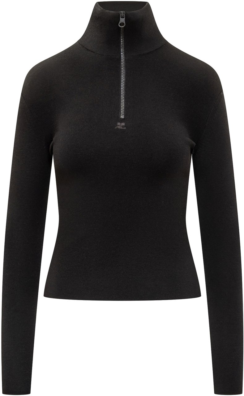 COURREGES Maglia nera Courrèges a collo alto Zwart