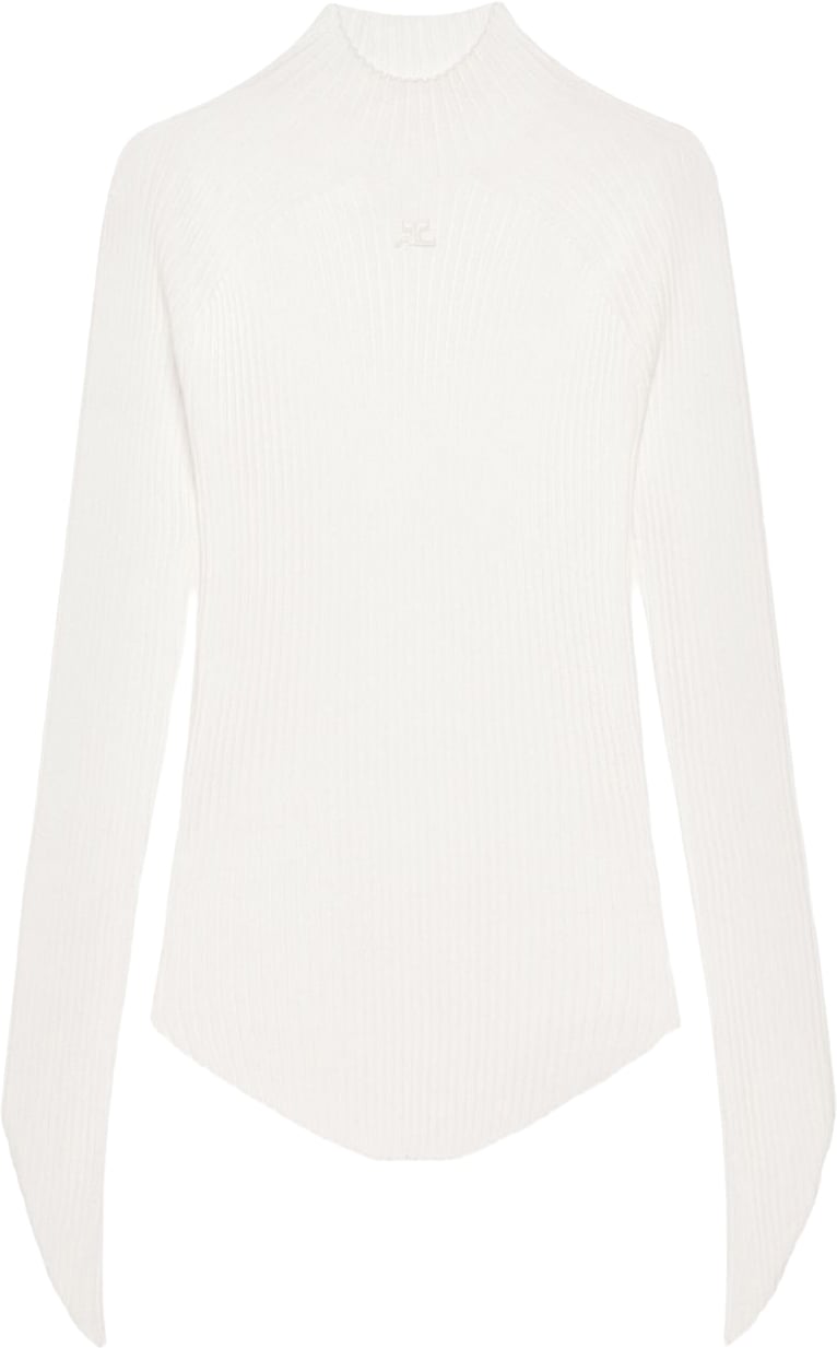 COURREGES Ribbed White Long-Sleeved Top Wit