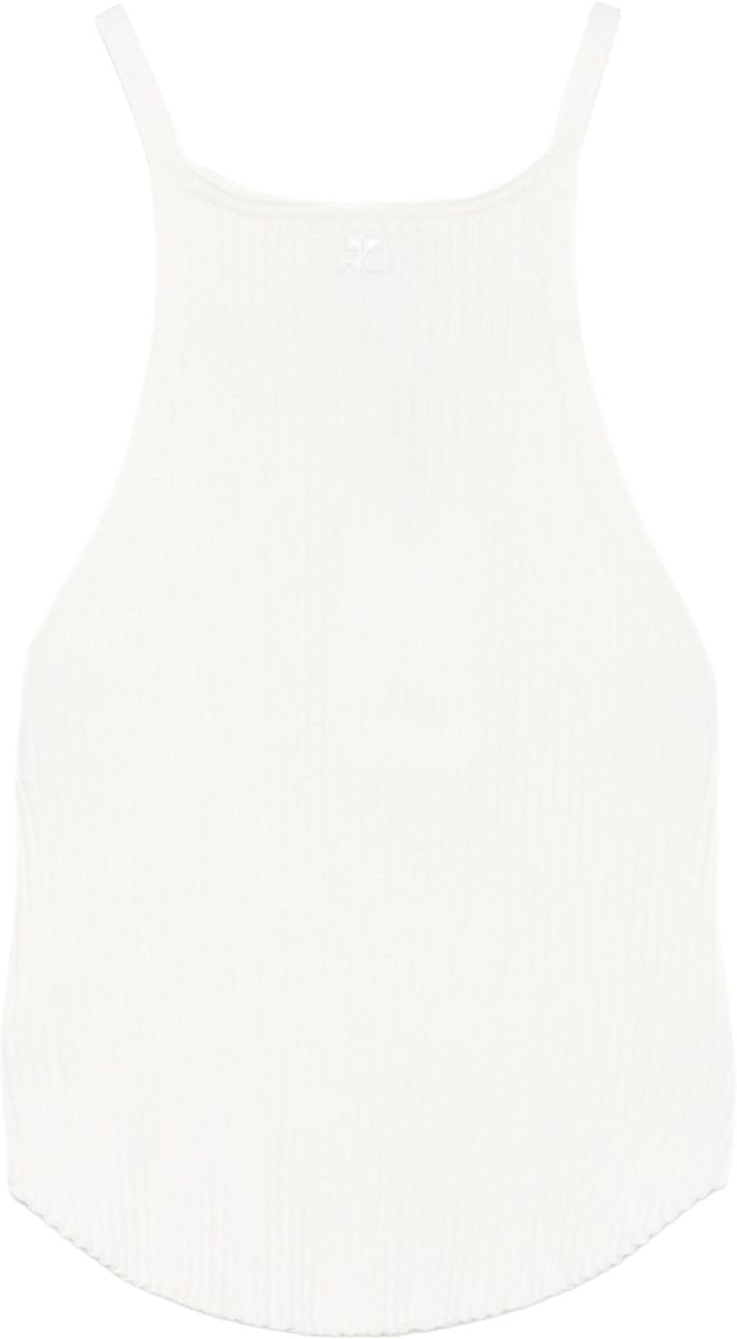 COURREGES Ribbed Halterneck Top with Straight Hemline Wit
