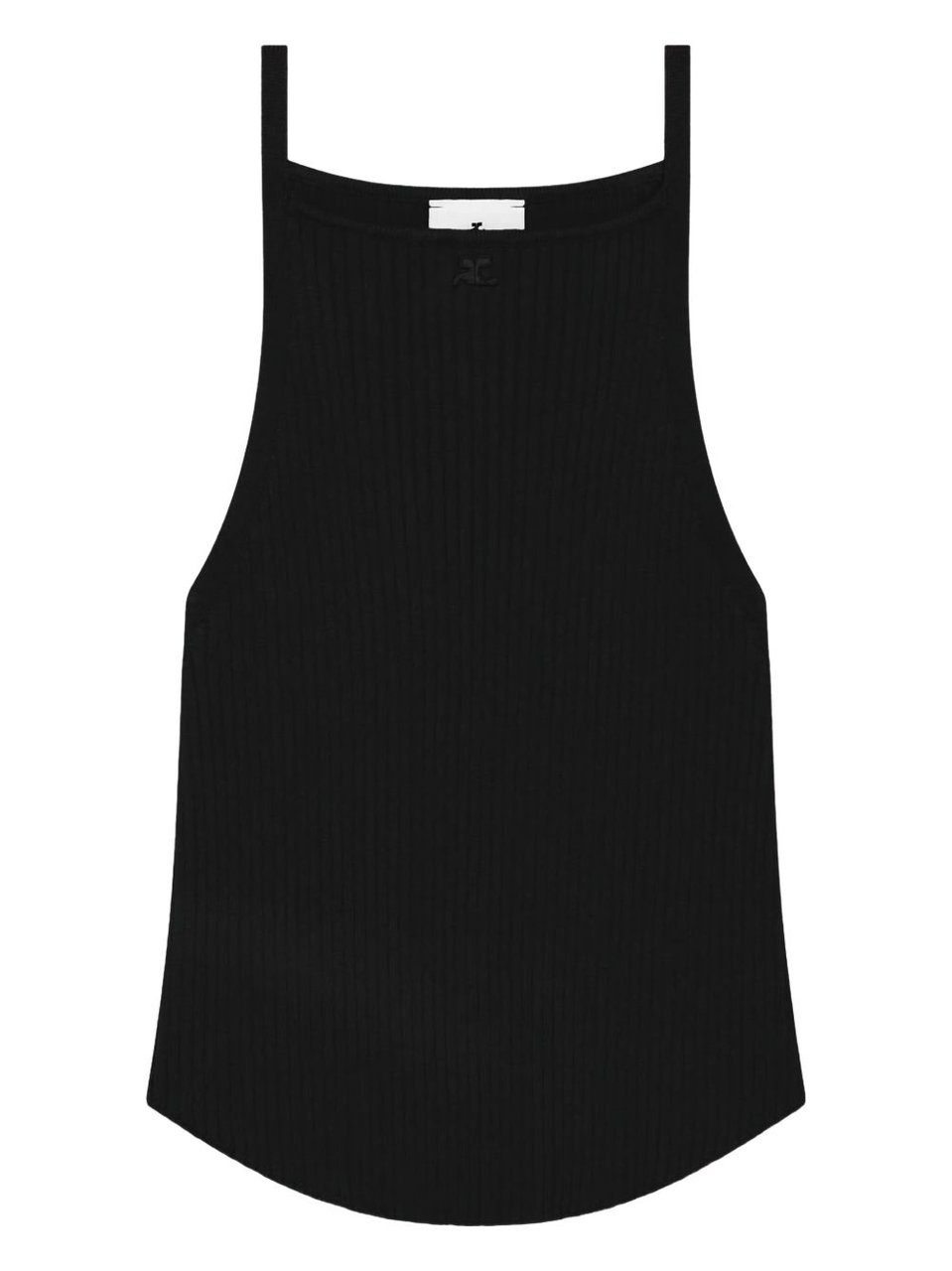 COURREGES Ribbed Black Sleeveless Top Zwart