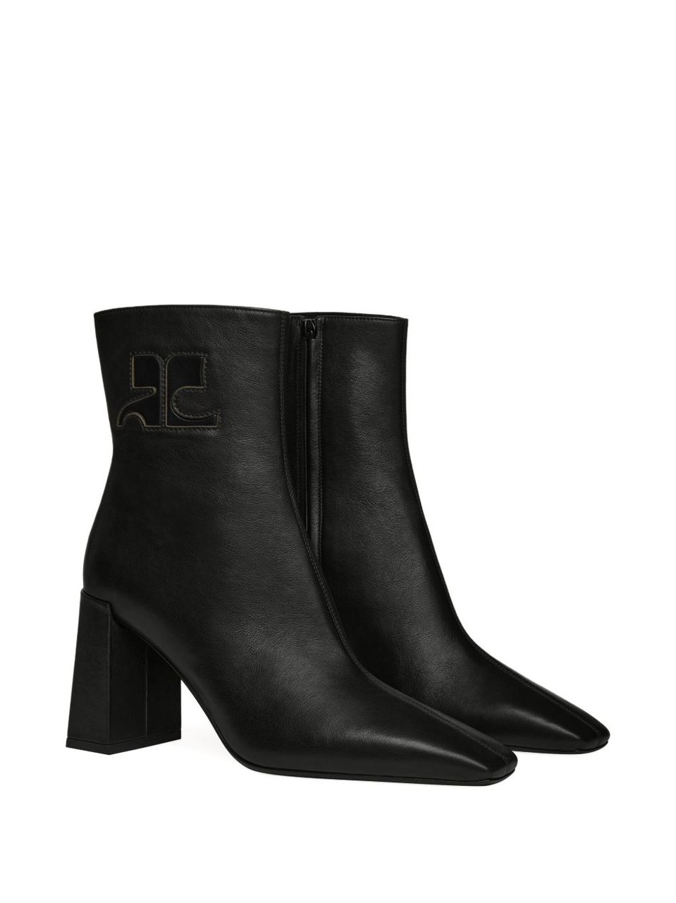 COURREGES Pointed Toe Ankle Boots With Block Heel Zwart