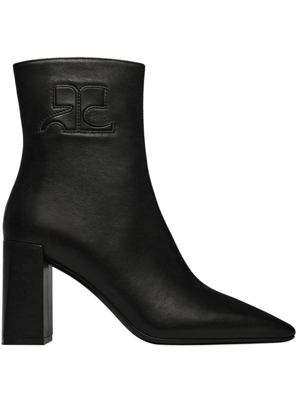 COURREGES Pointed Toe Ankle Boots With Block Heel Zwart