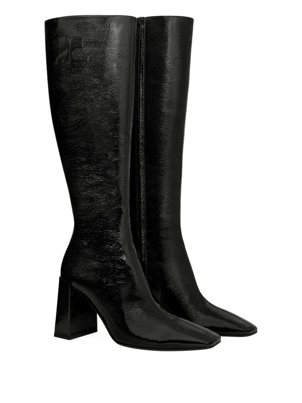 COURREGES Pointed Toe Black Boots With Glossy Finish Zwart