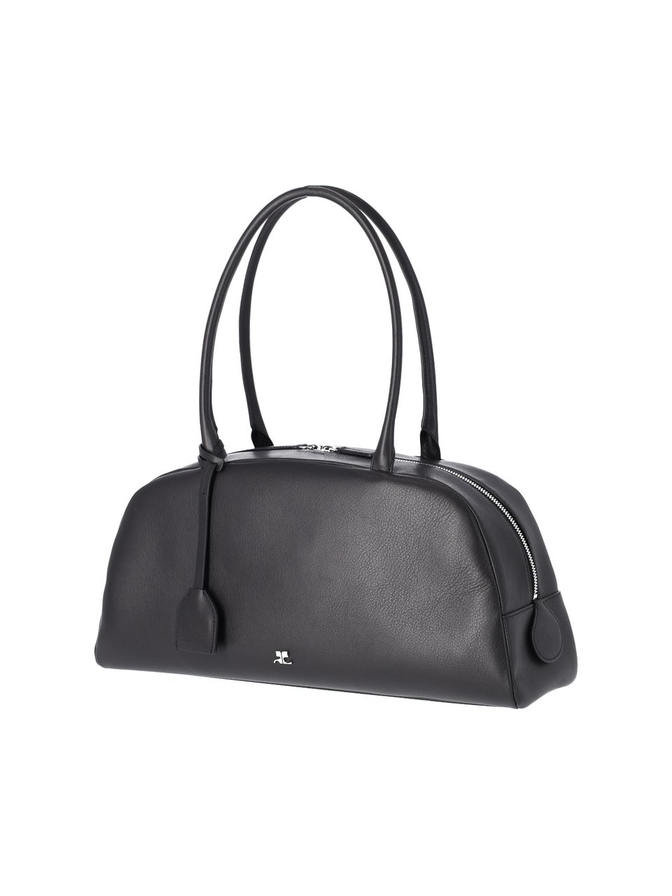 COURREGES Shoulder Bag "Monday" in Smooth Black Calf Leather Zwart